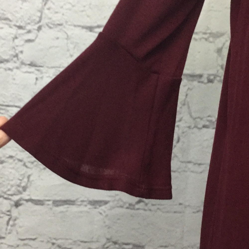 Embroidered Ruffle Sleeve Dress In Burgundy - L - Picture 7 of 9